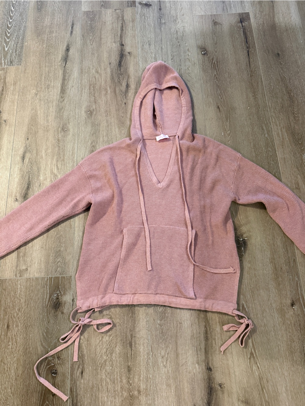 Pink Lily Mauve Hooded Waffle Knit Pullover with Side Ties